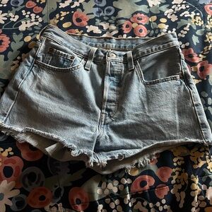 Levi's Light Blue Frayed Jean Shorts
